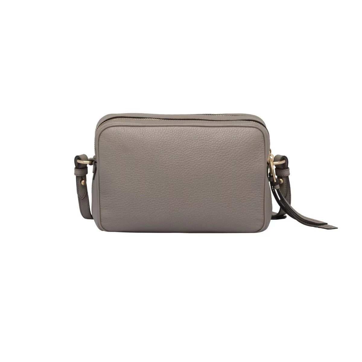 New Argilla Grey Vitello Phenix Leather Double Zip Crossbody Bag 1BH079