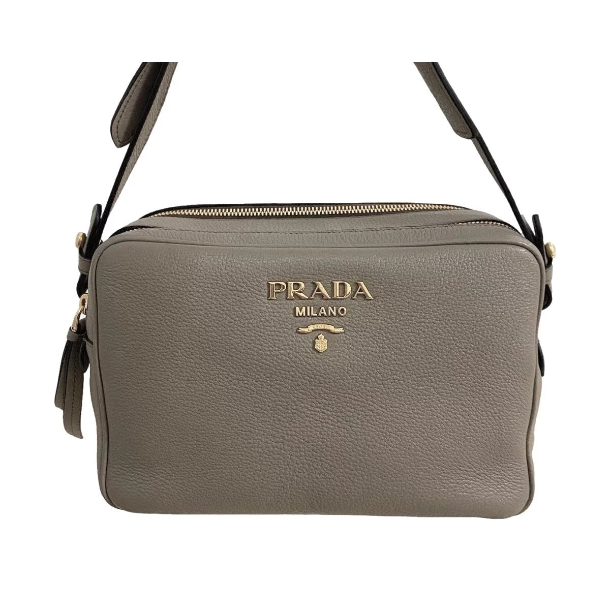 New Argilla Grey Vitello Phenix Leather Double Zip Crossbody Bag 1BH079