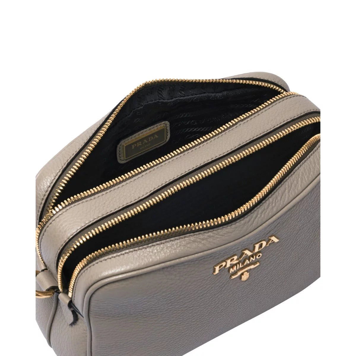 New Argilla Grey Vitello Phenix Leather Double Zip Crossbody Bag 1BH079
