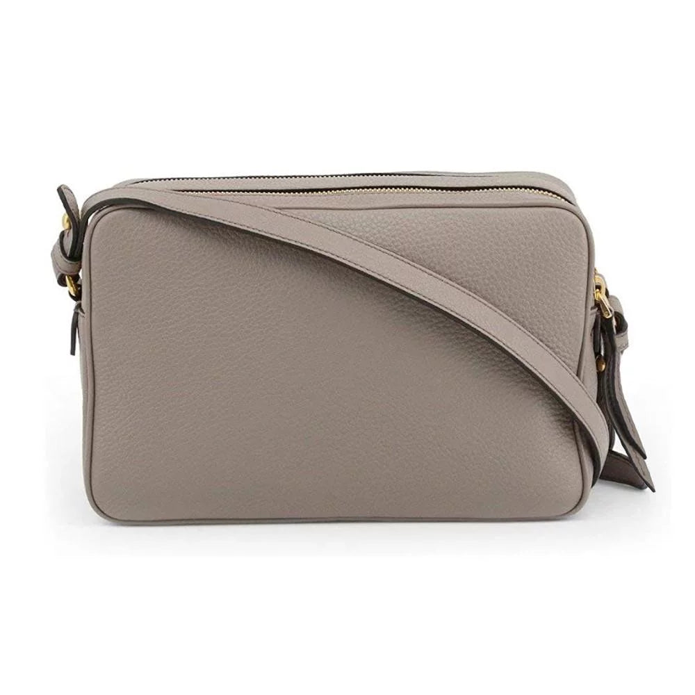 New Argilla Grey Vitello Phenix Leather Double Zip Crossbody Bag 1BH079
