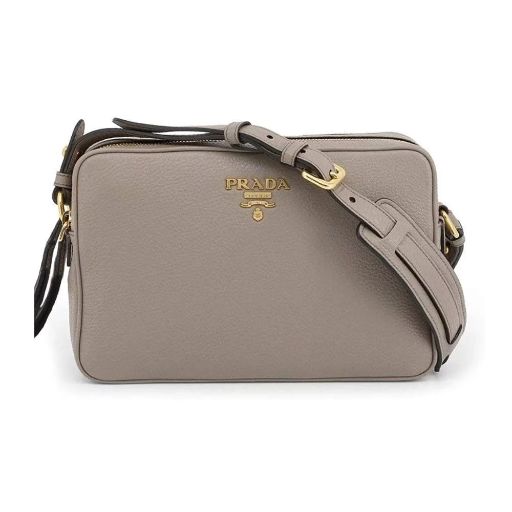 New Argilla Grey Vitello Phenix Leather Double Zip Crossbody Bag 1BH079